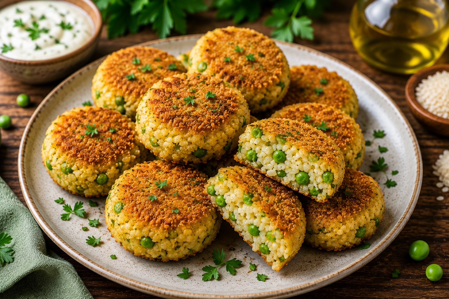 Crocchette vegane di riso e piselli