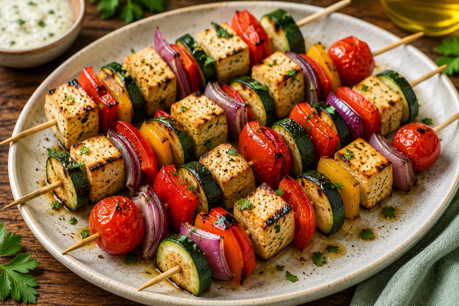 Spiedini vegani di tofu e verdure