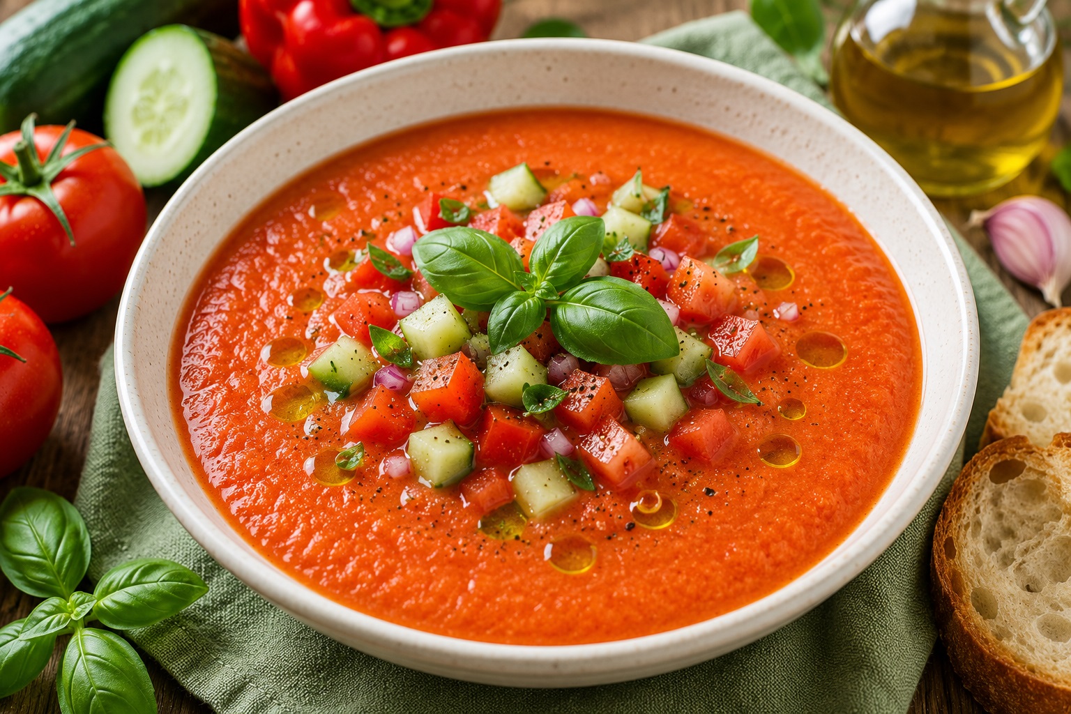 Gazpacho vegano fresco con pomodori e cetriolo
