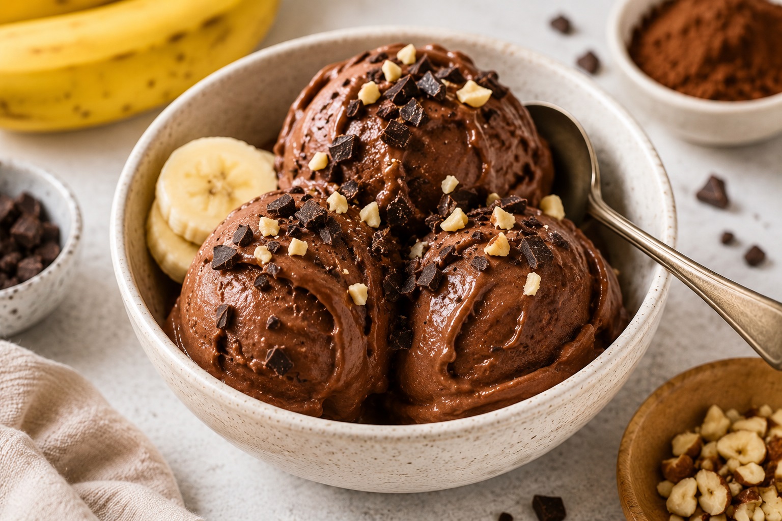 Gelato vegano alla banana e cacao senza gelatiera