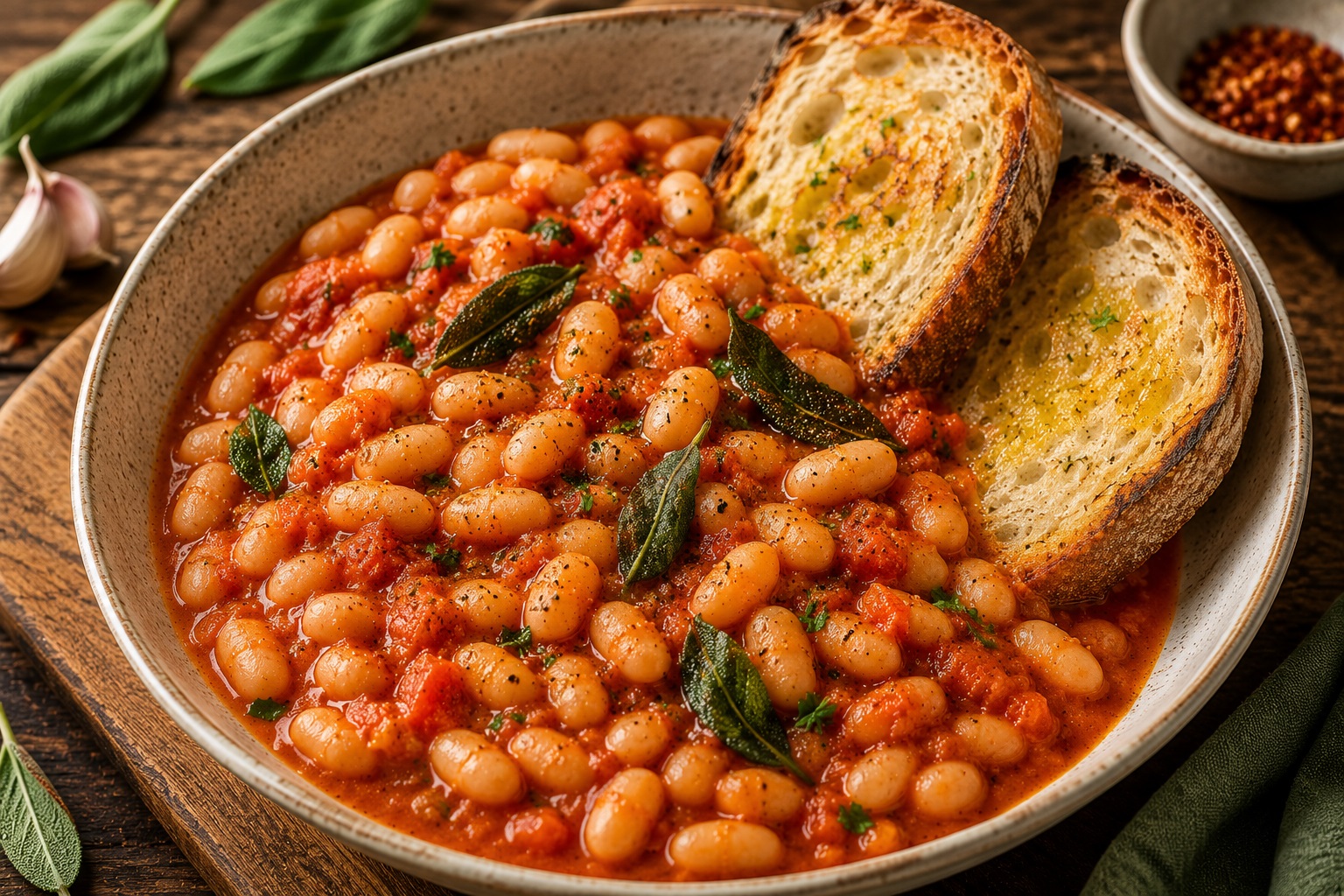 Fagioli all’uccelletto vegani con pane tostato