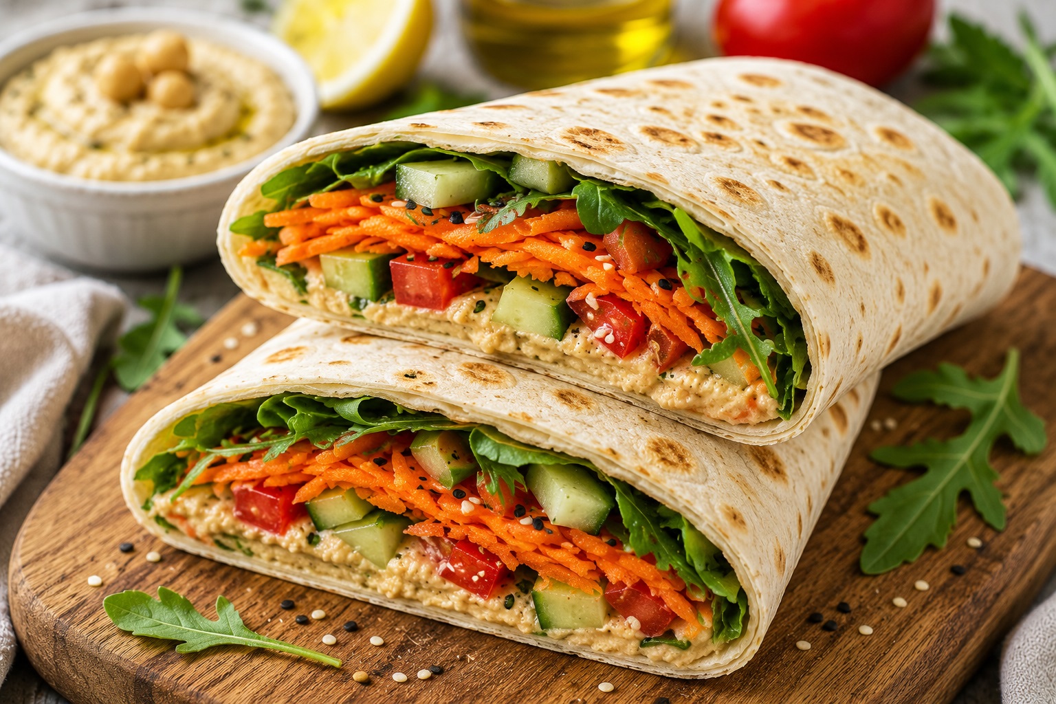 Piadina vegana veloce con hummus e verdure