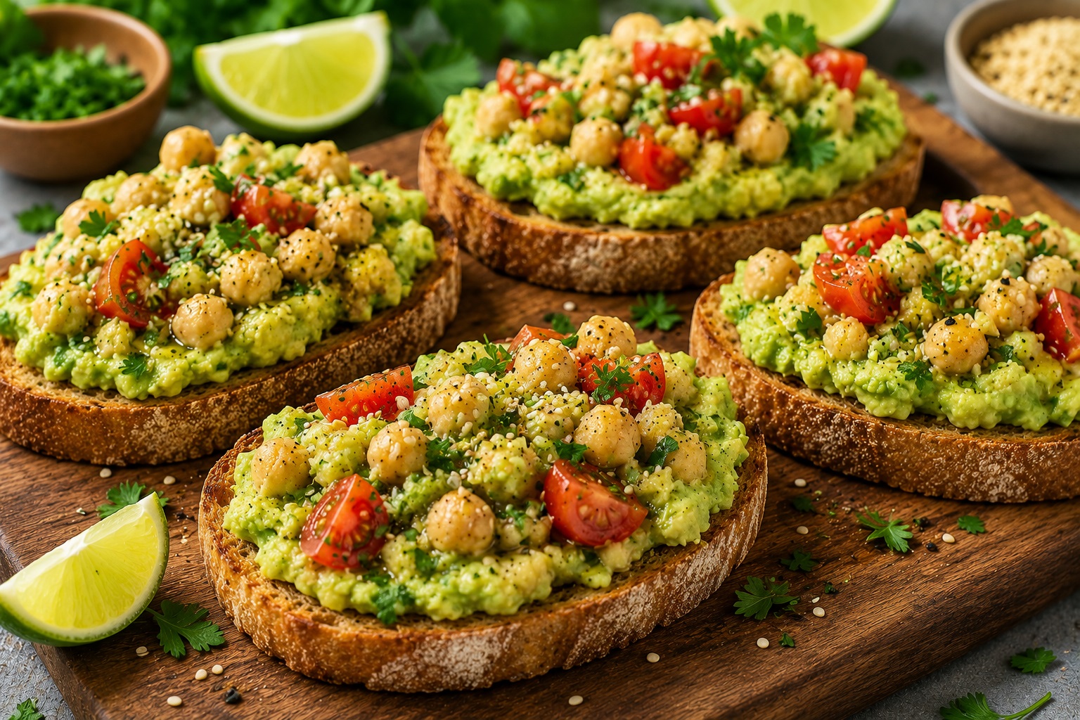 Crostini vegani con avocado, ceci e lime