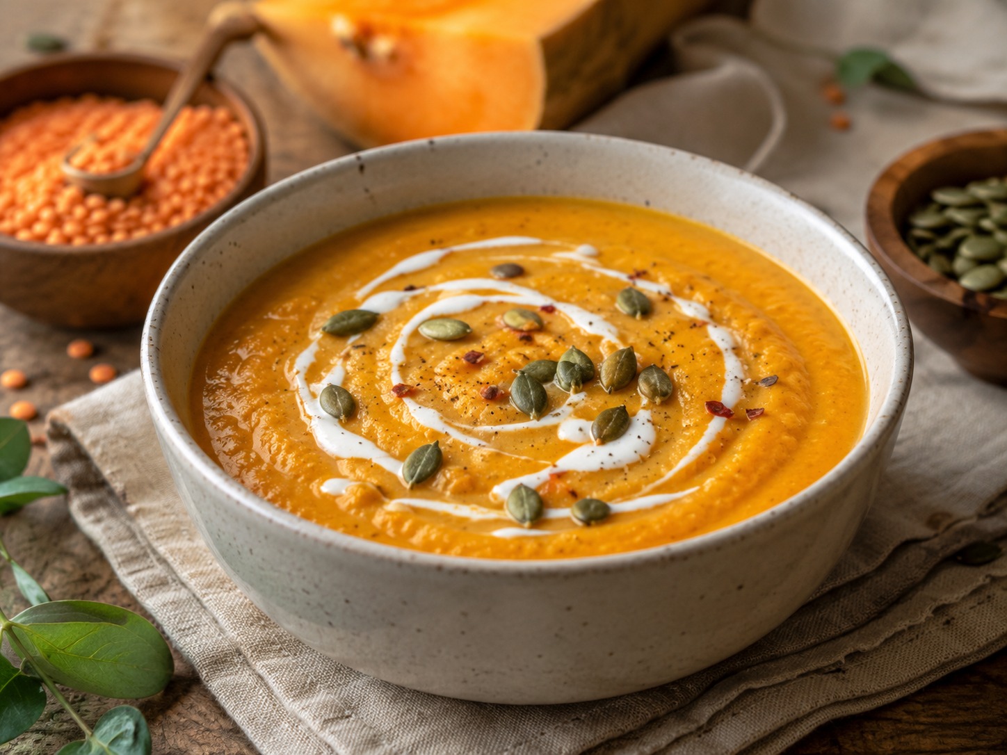 Vellutata vegana di zucca e lenticchie rosse